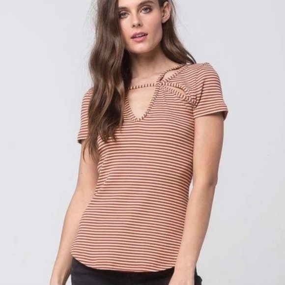 Free People | Frenchie Striped Cut Out Ribbed 90’s Y2K Tee - Picture 3 of 14